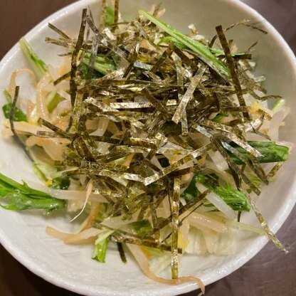 水菜ともやしがシャキシャキでごま油とニンニクの風味が良くてとても美味しかったです。